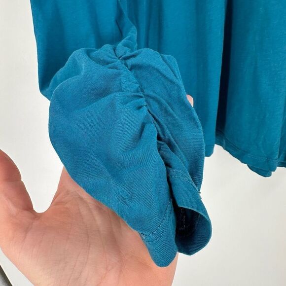 Nomadic Traders Pima Cotton Teal Ruched turtleneck Size XL Lightweight Active - Picture 4 of 8